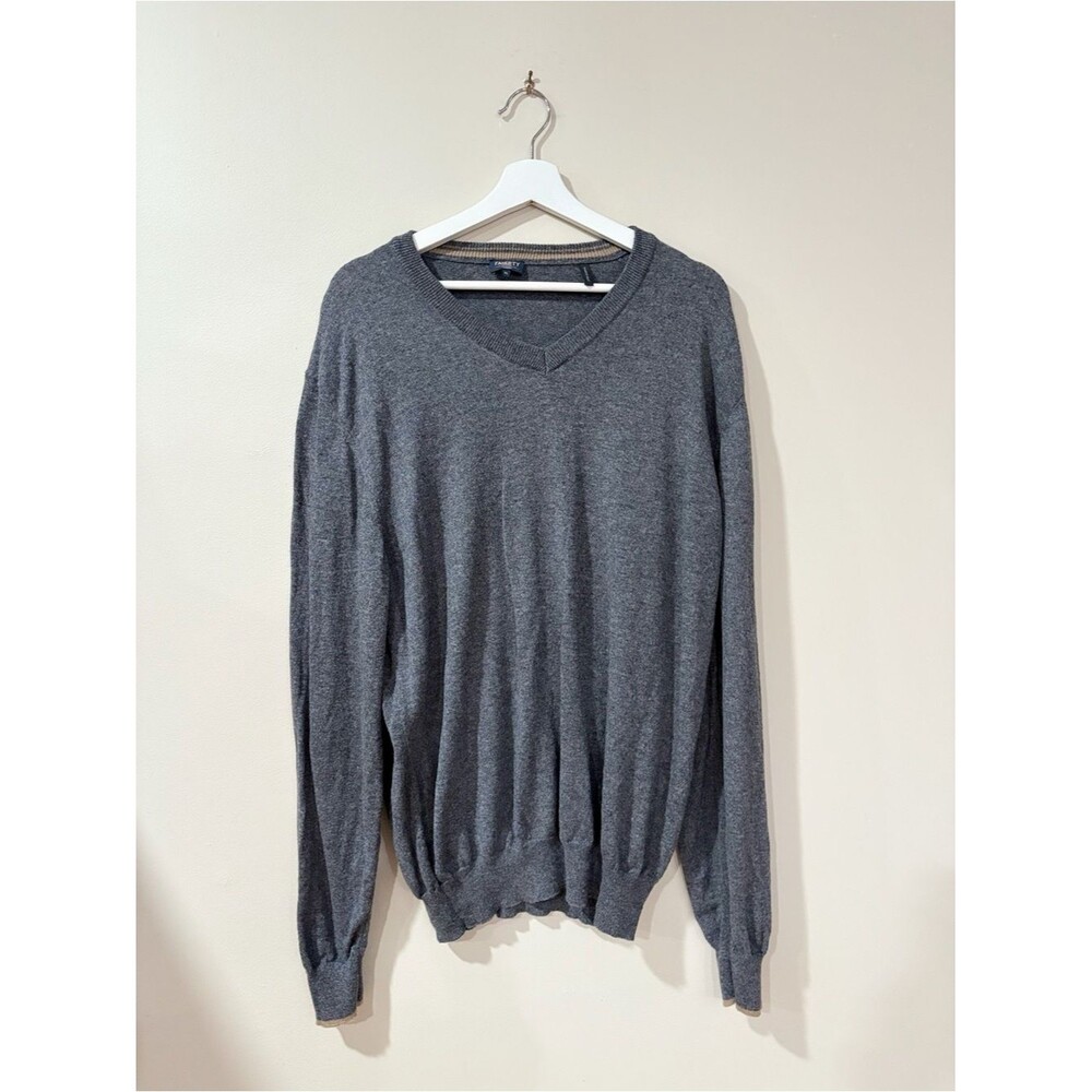 Faherty Reserve Men’s Cashmere V Neck Sweater XL Gray Italy Quiet Luxury Preppy